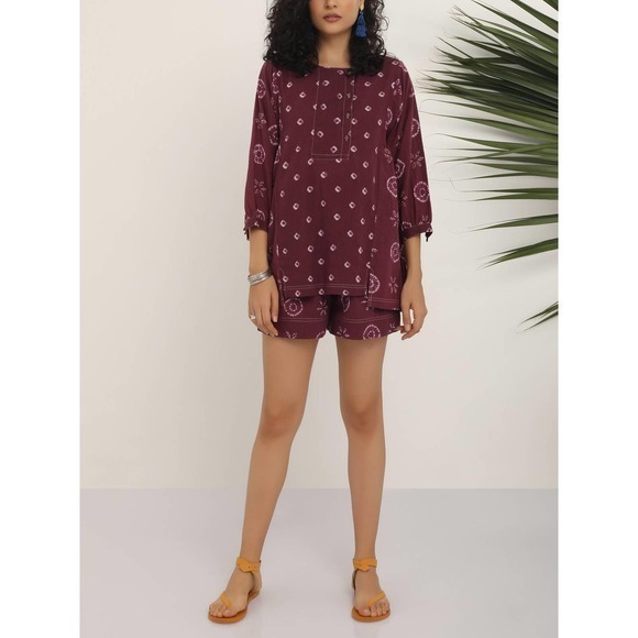 Kopal 3/4 Sleeve Longaya Tunic - Floral - Red Multi/Magenta - Picture 1 of 9